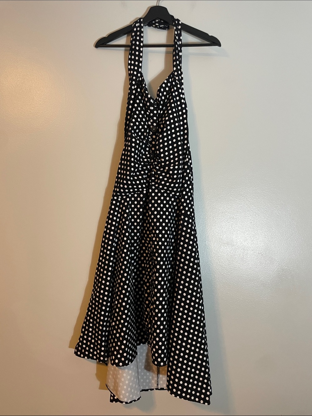 Anthropologie Black & White One-Shoulder Polka Dot Dress